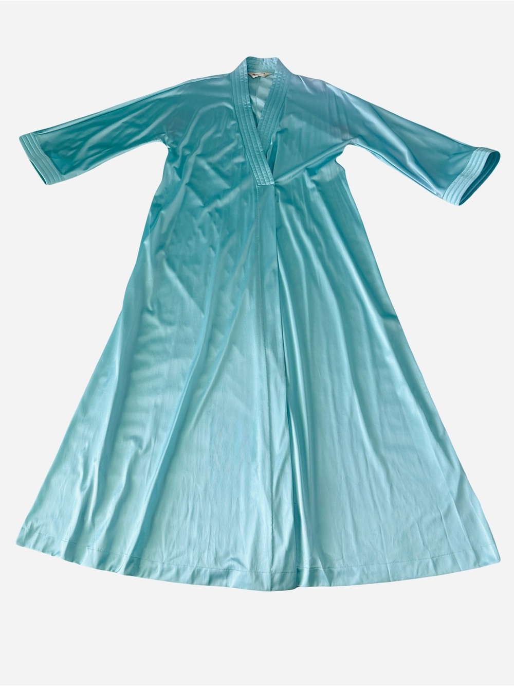 Vintage Vanity Fair Aqua Nylon Belted Maxi Robe Wide Sleeve EUC Small - Picture 3 of 7